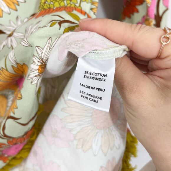 Spartina 449 Green Floral Tunic Top Fringe Trim Bold Print Cotton Size Small - Picture 5 of 7